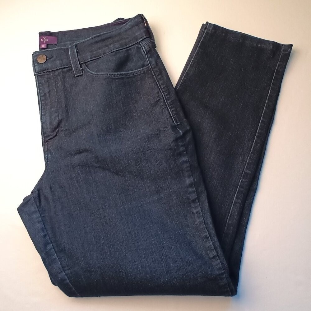 NYDJ Womens Mid Rise Lift Tuck Straight Leg Jeans Size 10 Dark Wash Stretch